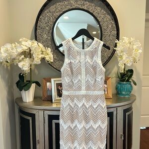 Adelyn Rae White Geometric Lace Midi Dress